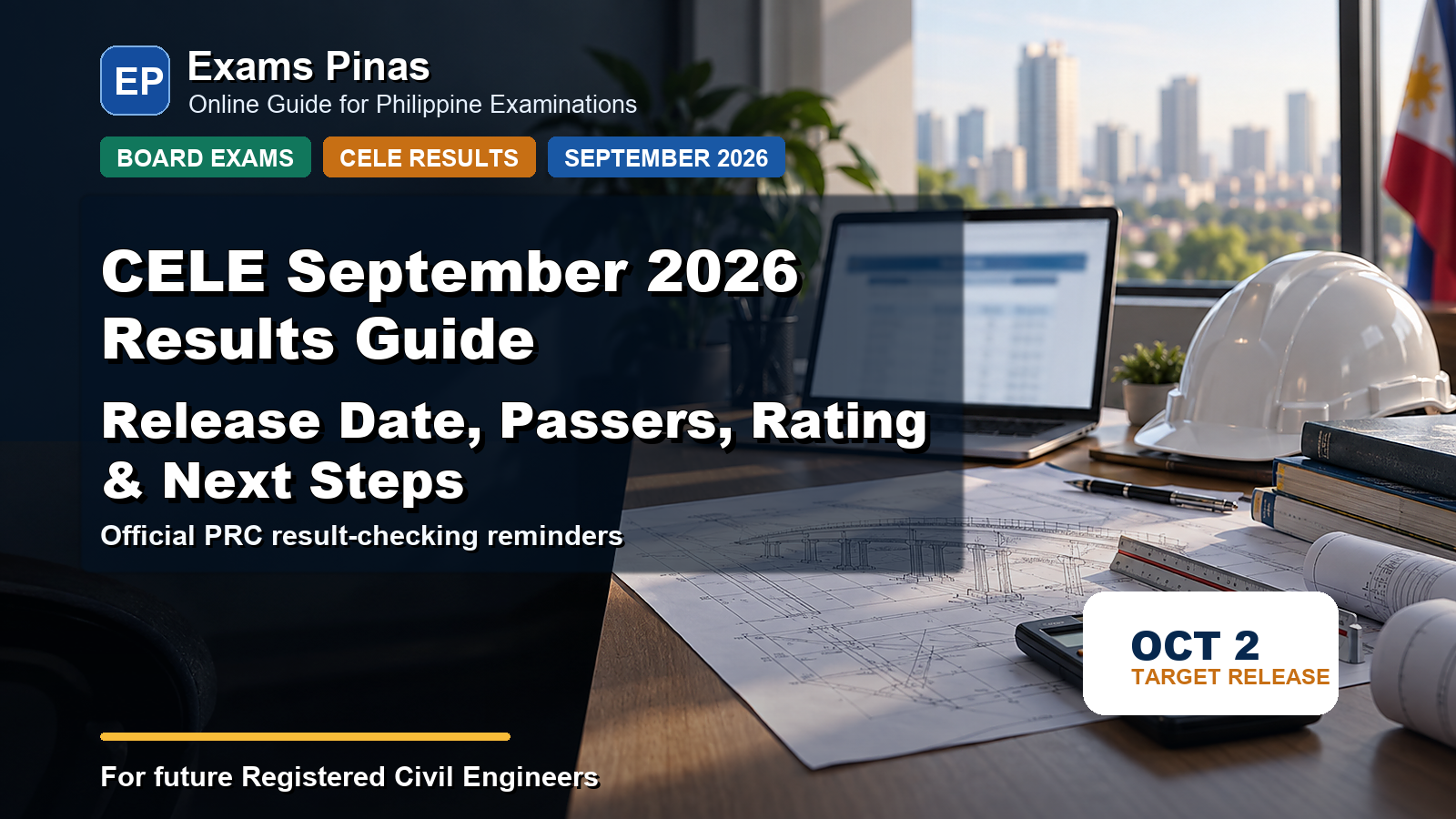 Readable CELE September 2026 results guide featured image with civil engineering result-checking desk