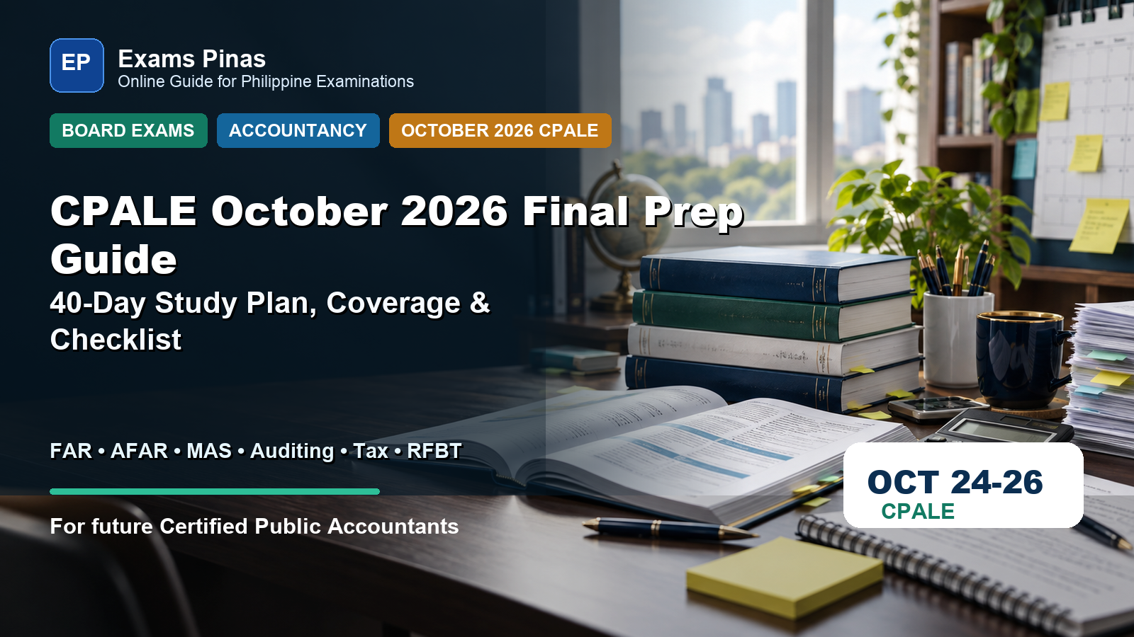 Readable CPALE October 2026 final prep guide featured image with accounting study desk