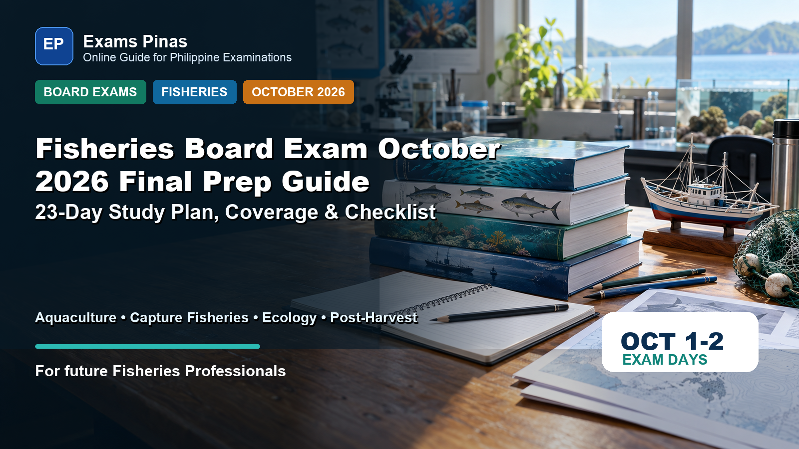 Readable Fisheries Board Exam October 2026 final prep guide featured image with fisheries study materials