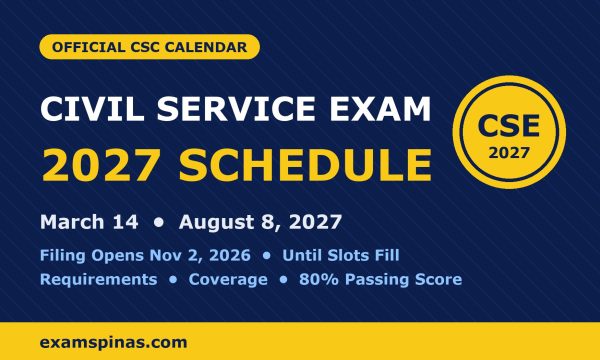 Civil Service Exam 2027 schedule: CSE-PPT on March 14 and August 8, 2027; filing opens November 2, 2026