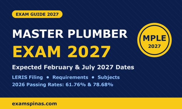 Master Plumber Exam 2027 (MPLE) schedule: expected February and July dates, filing, requirements and subjects