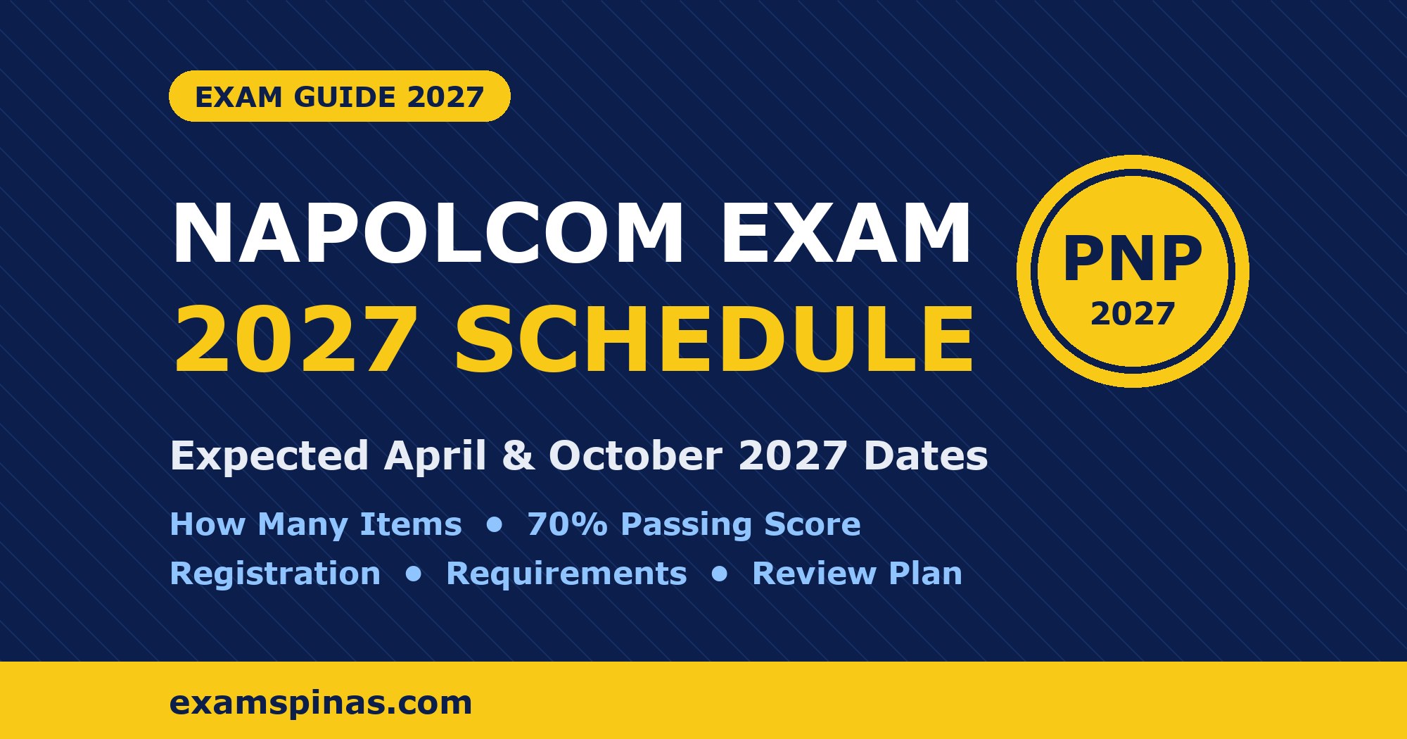 NAPOLCOM Exam 2027 schedule: expected April and October dates, number of items and 70% passing score